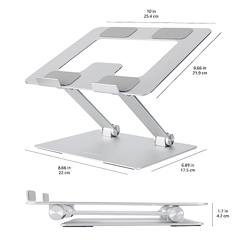 Sturdy and Portable Ergonomic Laptop Stand for Desk, Adjustable Riser, Fits all Laptops and Notebooks up to 17.3 Inch, Silver, 10 x 8.7 x 6 in