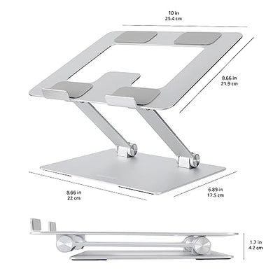 Sturdy and Portable Ergonomic Laptop Stand for Desk, Adjustable Riser, Fits all Laptops and Notebooks up to 17.3 Inch, Silver, 10 x 8.7 x 6 in