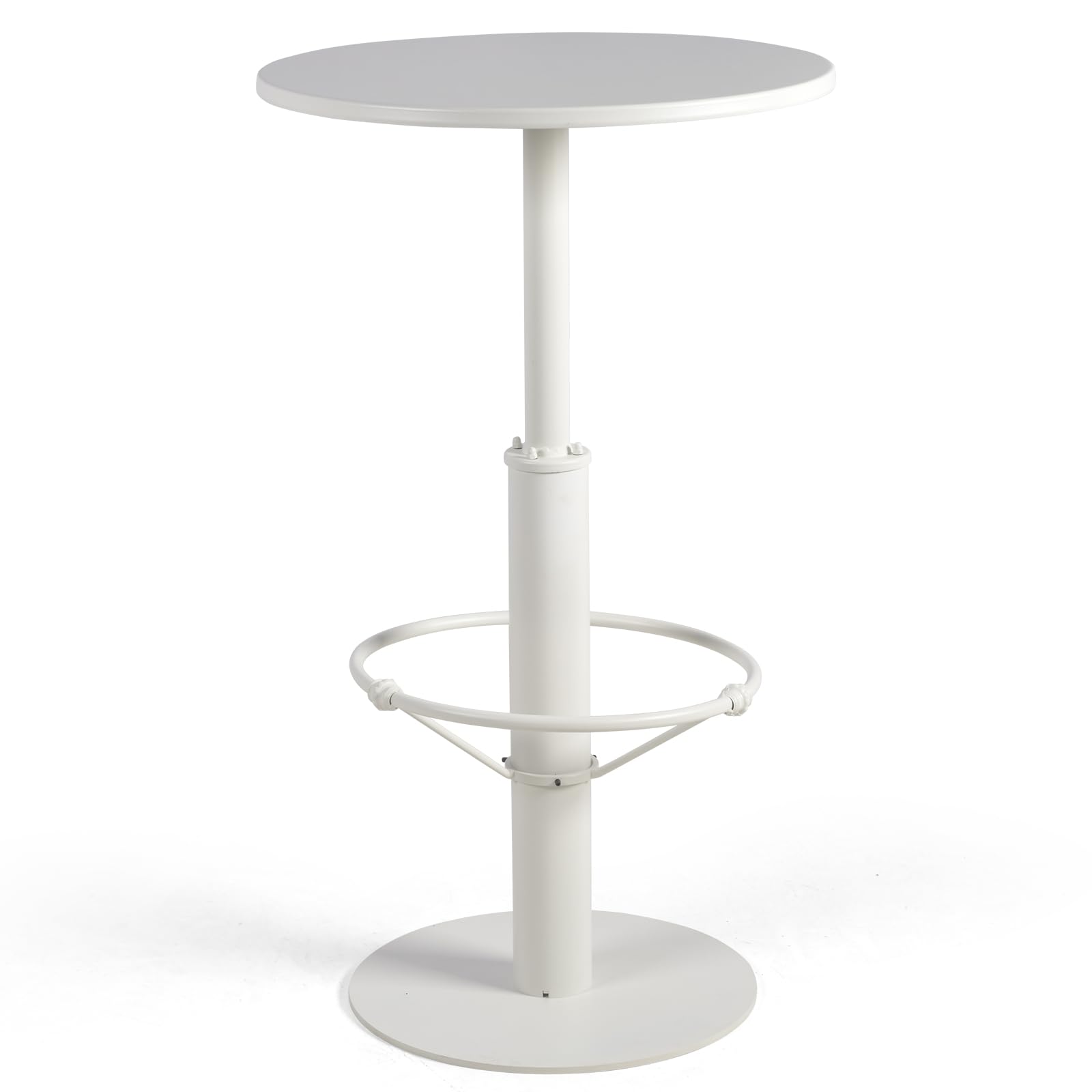 42" Tall Modern Industrial Bar Table-23.6" Dia Round Metal Top Standing Pub Cocktail Bistro Table-Indoor Outdoor Patio-Commercial Grade, Heavy Duty (White)