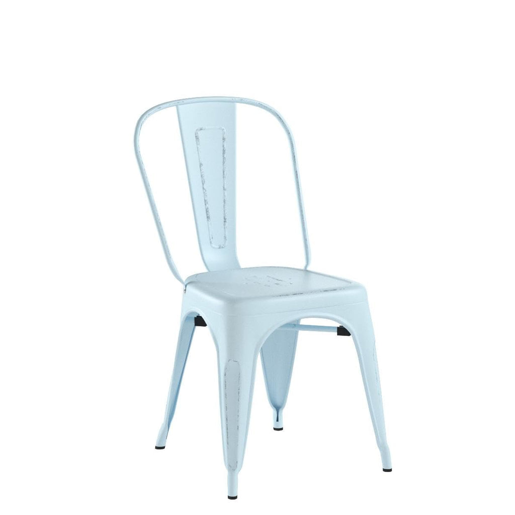 Set of 4 Metal Dining Chairs | Blue | Stackable Tolix Side Chairs with Backrest | Scratch-Resistant | Non-Slip Feet | Indoor/Outdoor Use | 330 lbs Capacity | Ideal for Kitchen & Restaurant
