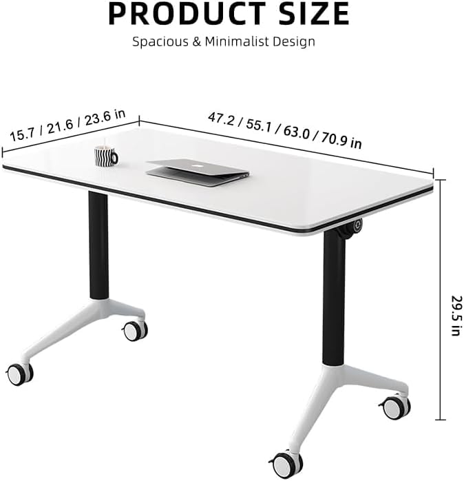 Conference Table Foldable Meeting Tables, Mobile Training Table with Wheels, Flip Top Rolling Seminar Meeting Table for Office,Meeting Room,classr (Dark Walnut, 55.1×23.6×29.5in)