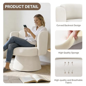 Swivel Barrel Chair,360° Accent Chairs with Round Backrest,Upholstered Lounge Chair for Vanity,Living Room,Bedroom,Reading Nook,Linen