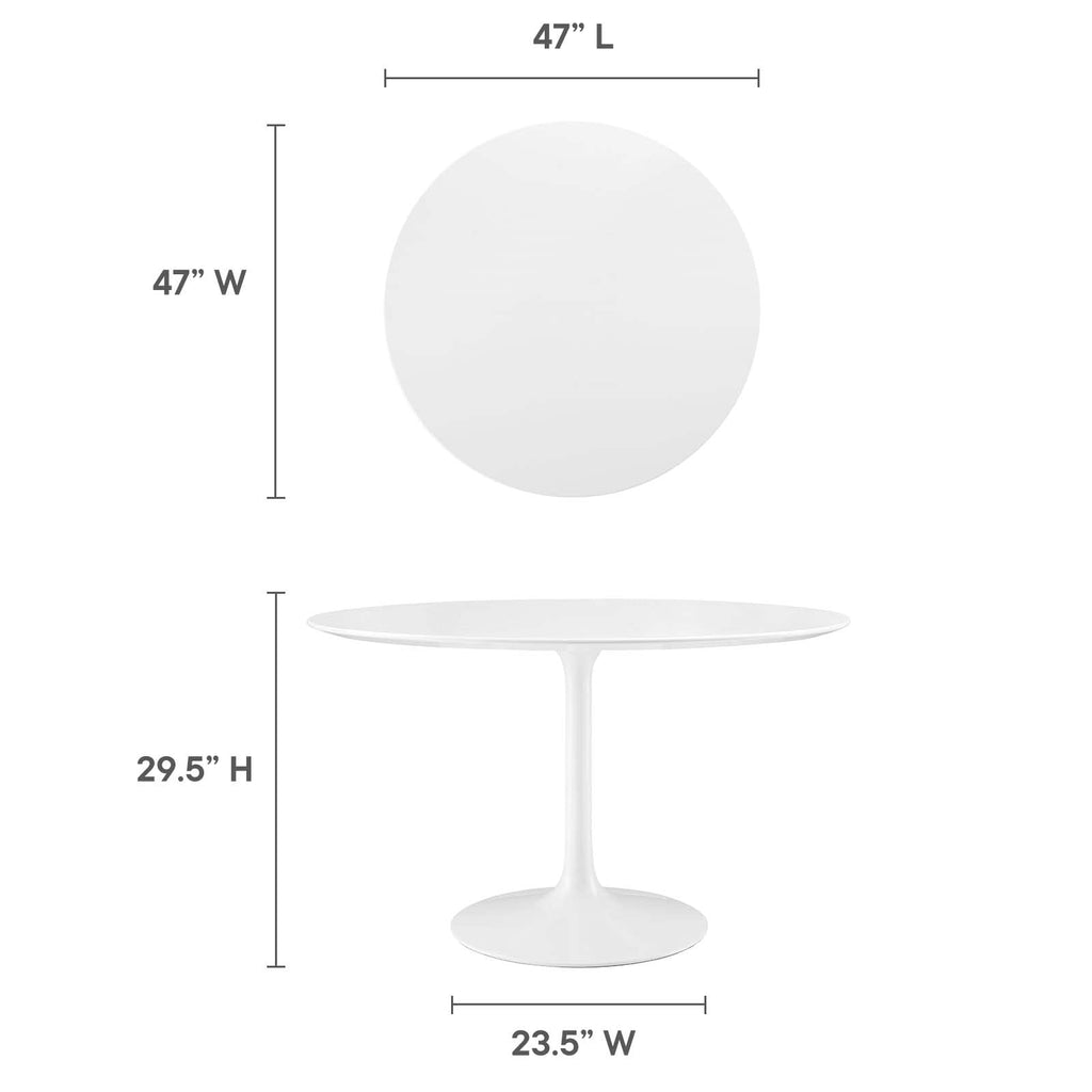 47" Mid-Century Modern Dining Table with Round Top and Pedestal Base in White