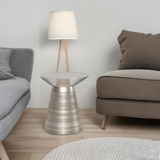 Sheridan Industrial 18 Inch Wide Metal Accent Side Table in Antique Silver, Fully Assembled, For the Living Room and Bedroom