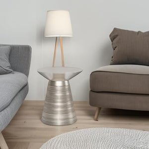 Sheridan Industrial 18 Inch Wide Metal Accent Side Table in Antique Silver, Fully Assembled, For the Living Room and Bedroom