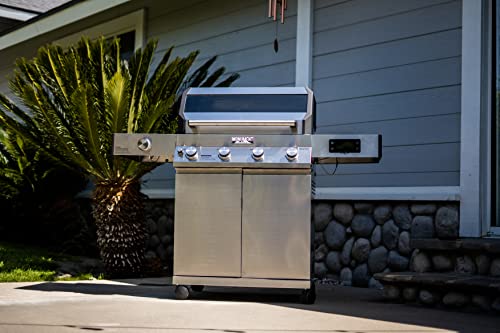 Denali 405 4-Burner Liquid Propane Gas Smart bbq Grill Stainless Steel with Rotisserie Kit(2 items)
