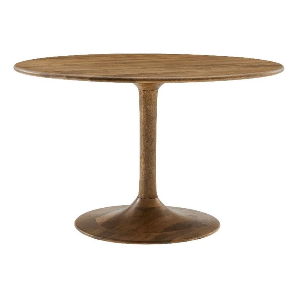 48 Inch Round Wood Dining Table in Natural – Solid Mango Wood Tabletop with Pedestal Base - Mid Century Modern Dining Room Furniture - Kitchen Table for 4-6 Person