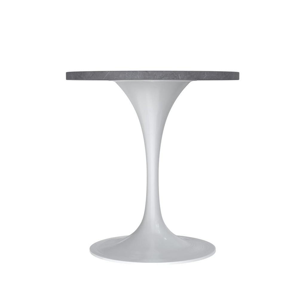 Mid-Century Modern Dining Table with a 27" Round Sintered Stone Tabletop and White Stainless Steel Pedestal Base for Kitchen and Dining Room (Grey)