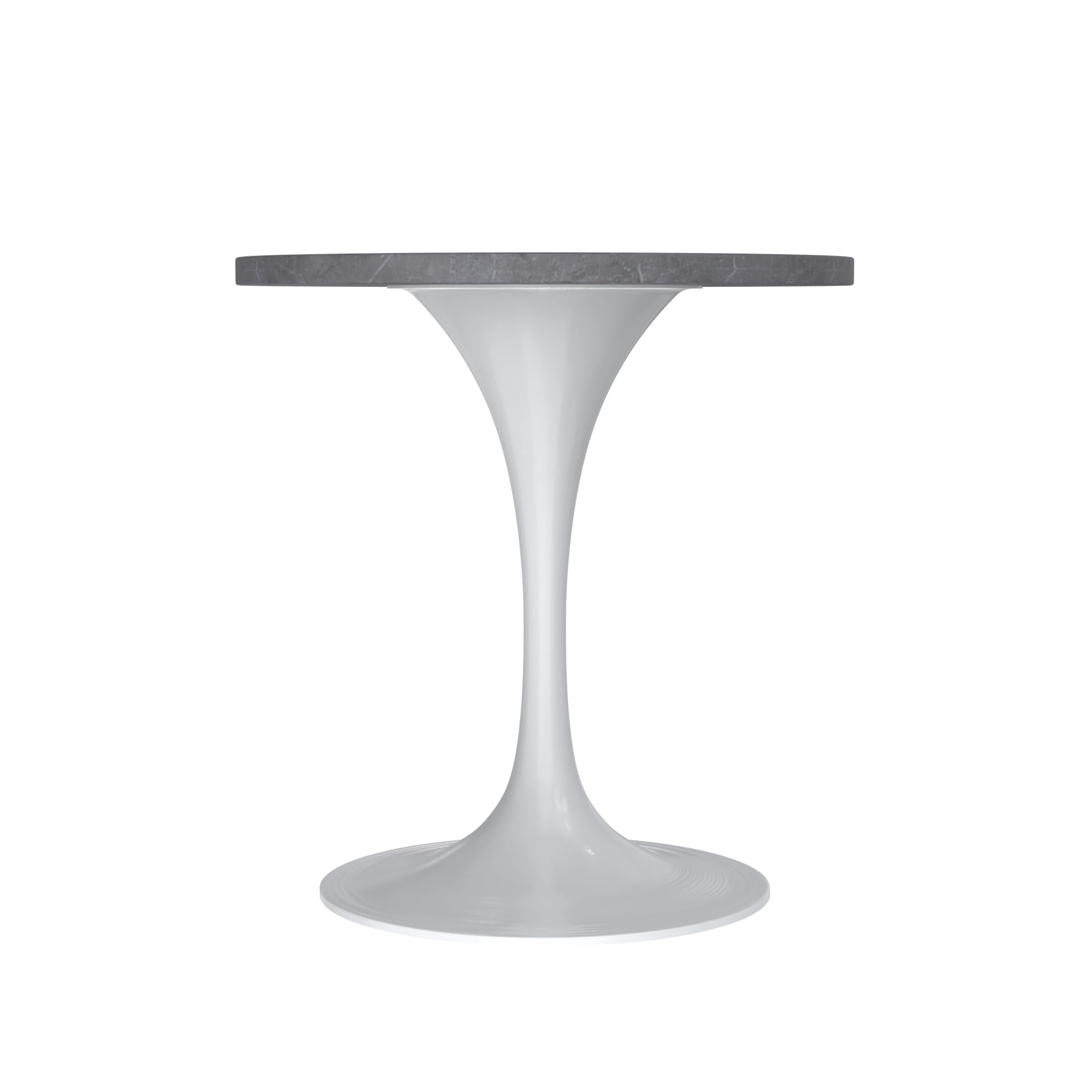 Mid-Century Modern Dining Table with a 27" Round Sintered Stone Tabletop and White Stainless Steel Pedestal Base for Kitchen and Dining Room (Grey)