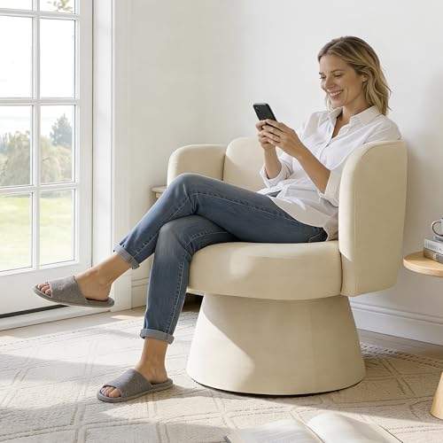 Swivel Barrel Chair Set of 2,360° Accent Chairs with Round Backrest,Upholstered Lounge Chair for Vanity,Living Room,Bedroom,Reading Nook,Sand