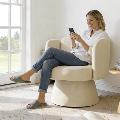 Swivel Barrel Chair Set of 2,360° Accent Chairs with Round Backrest,Upholstered Lounge Chair for Vanity,Living Room,Bedroom,Reading Nook,Sand
