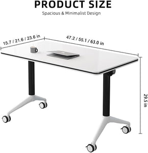 Conference Table Foldable Meeting Tables, Mobile Training Table with Wheels, Flip Top Rolling Seminar Meeting Table for Office,Meeting Room,classr (White, 63×23.6×29.5in)