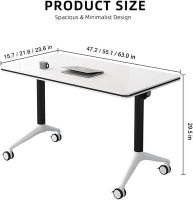 Conference Table Foldable Meeting Tables, Mobile Training Table with Wheels, Flip Top Rolling Seminar Meeting Table for Office,Meeting Room,classr (White, 63×23.6×29.5in)