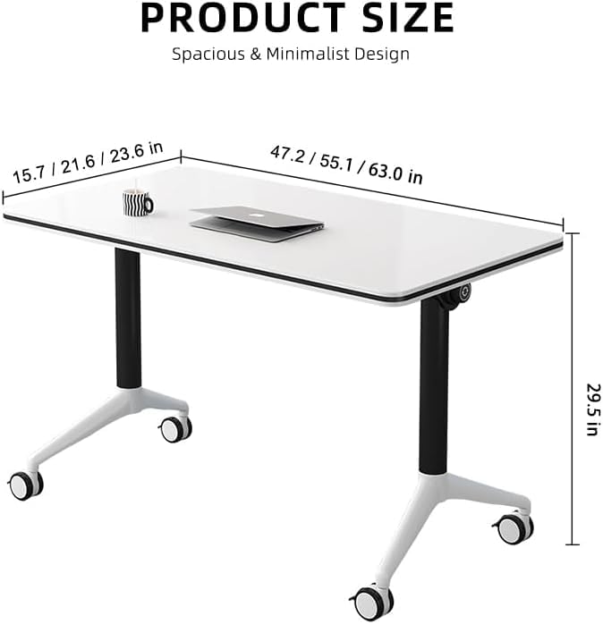 Conference Table Foldable Meeting Tables, Mobile Training Table with Wheels, Flip Top Rolling Seminar Meeting Table for Office,Meeting Room,classr (White, 55.1×23.6×29.5in)