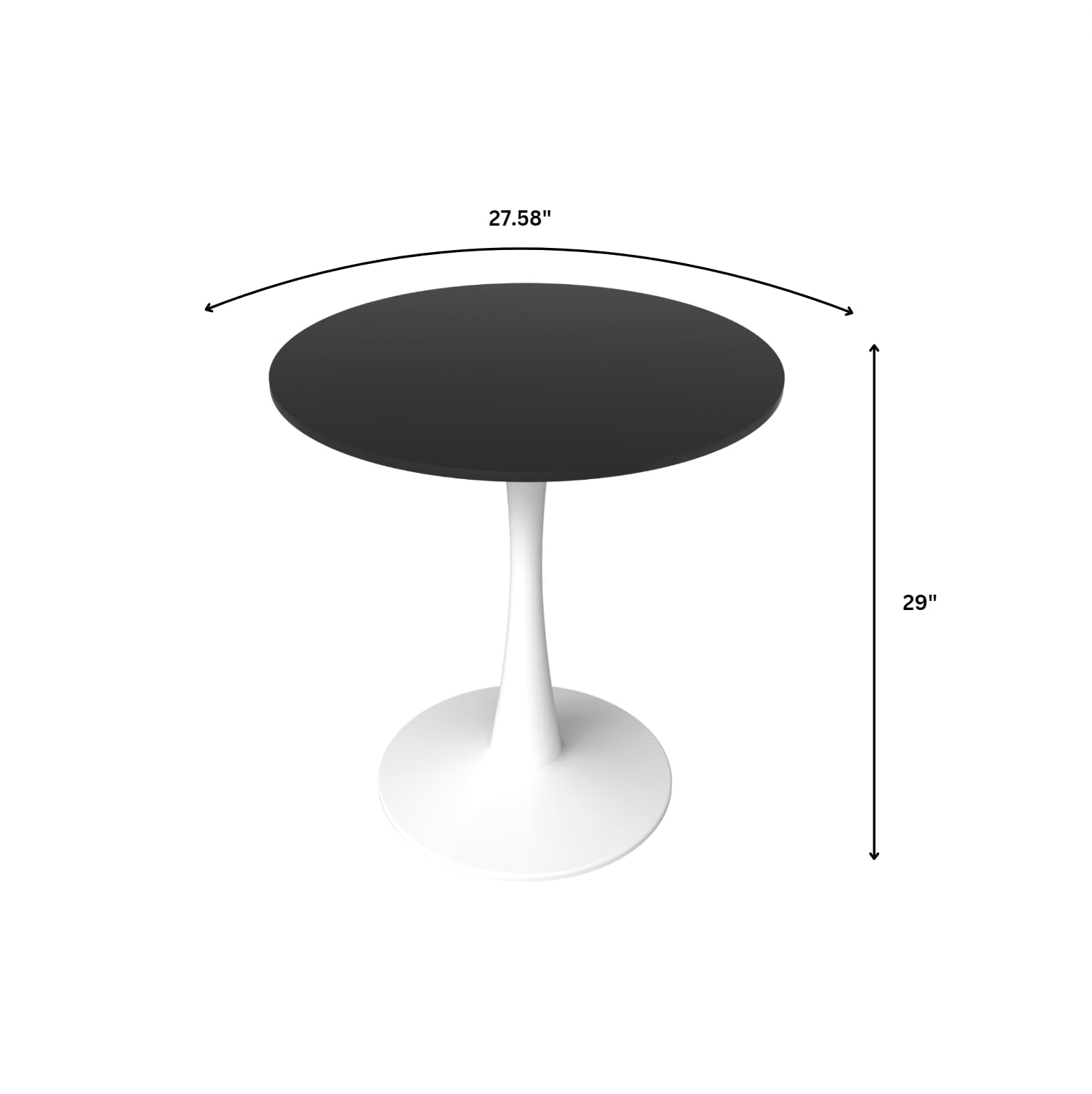 27" Wide Round Dining Table, Modern MDF Wood Top & White Metal Pedestal Base Gloss Finish Accent Table Mid-Century Café Table, Kitchen Dining Room Furniture, Black