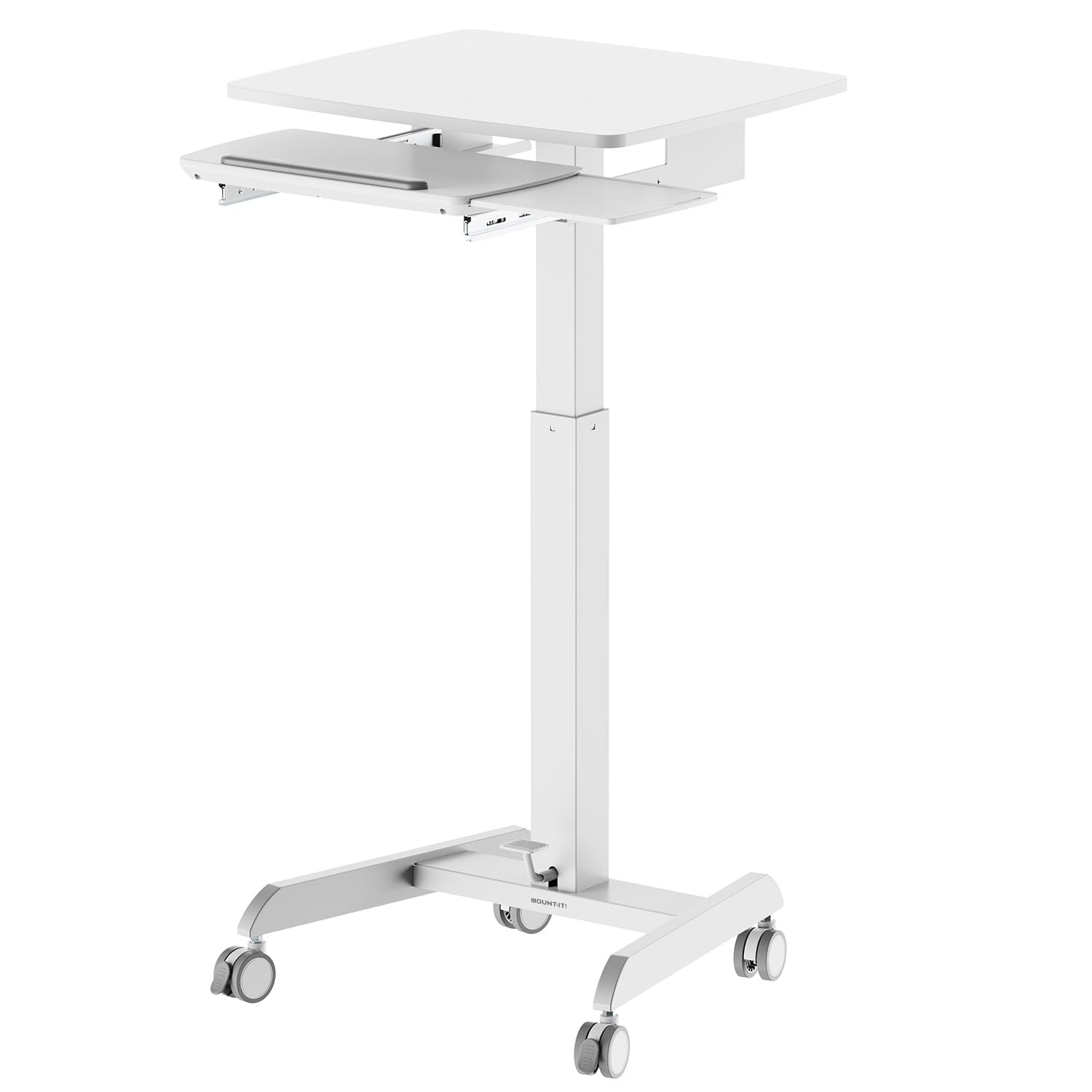 Height Adjustable Rolling Laptop Desk with Keyboard Tray, Mobile Sit-Stand Computer Cart with Wheels, Small Standing Desk for Home, Office, or Classroom, 23.6