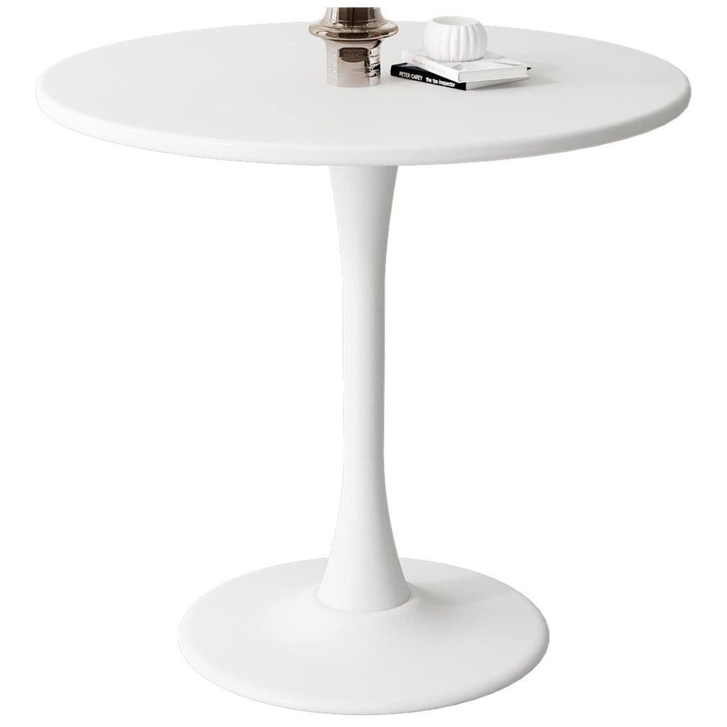 Round Dining Table 31.5" Circle Tulip Table with Wood Thickened Tabletop & Sturdy Metal Pedestal Mid Century Modern Leisure Bistro Kitchen Tables 4 People Small Places Living Room Cafe,White