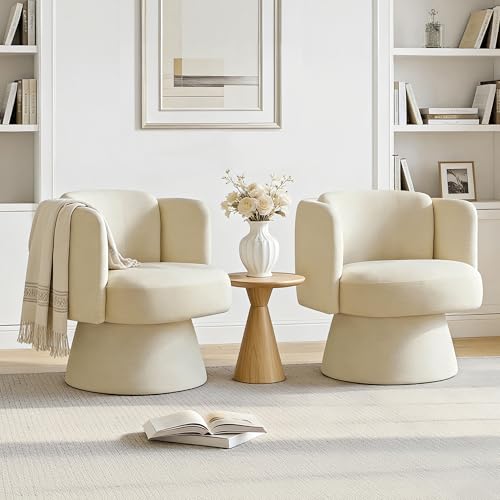Swivel Barrel Chair,360° Accent Chairs with Round Backrest,Upholstered Lounge Chair for Vanity,Living Room,Bedroom,Reading Nook,Sand