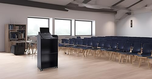 Lecterns & Podiums, Podium Stand with Wheels and Storage Layer, Portable Podium Reception Desk, Suitable for Church pulpits, Mobile lecterns for Meetings, and classrooms (White) (Black)