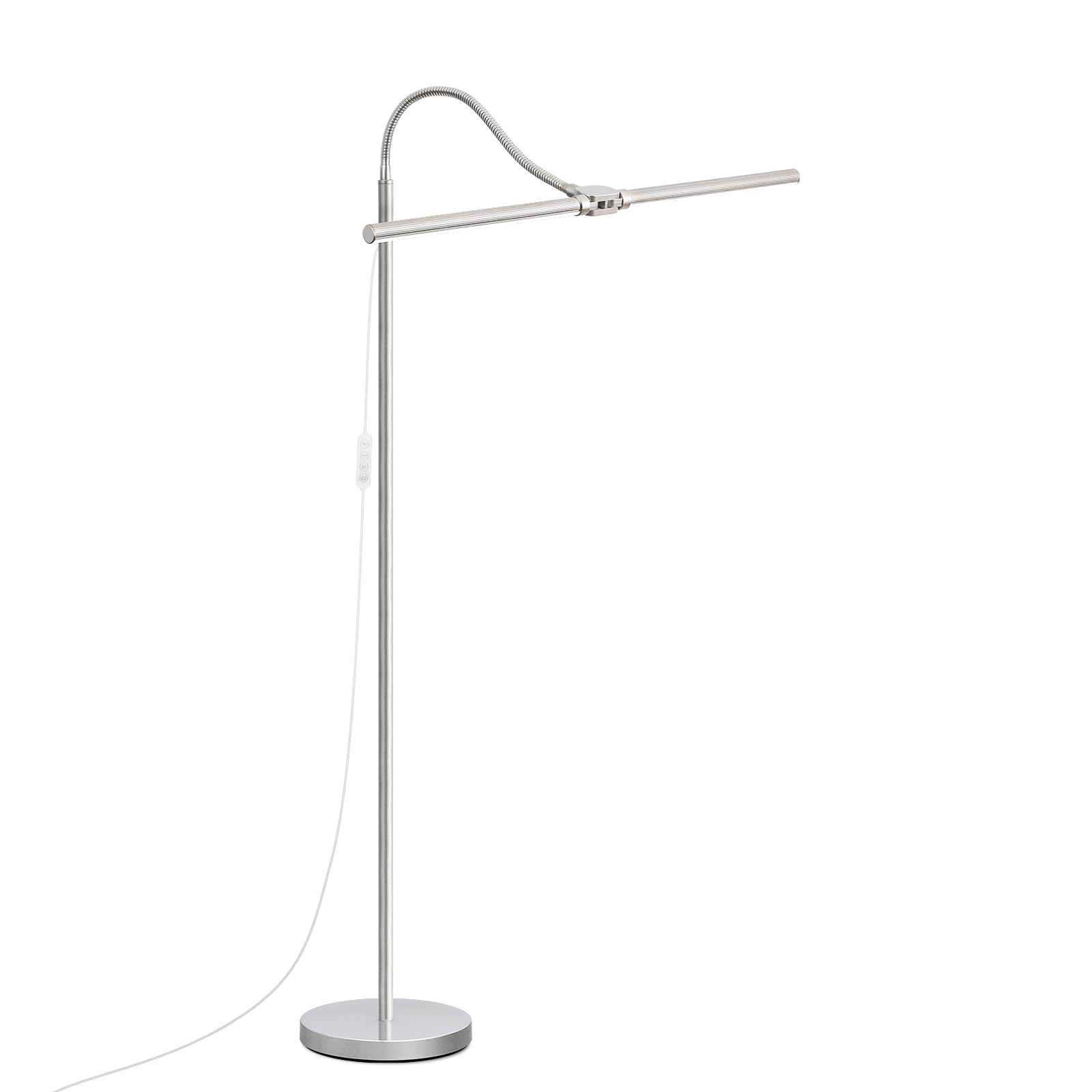 Bright Floor Lamp, 18W/2000LM Silver LED Floor Lamp with Double Head, Adjustable Gooseneck Dimmable Craft Light for Sewing Tatoo Puzzle，Eye Caring Reading Lamps for Living Room Bedroom Office