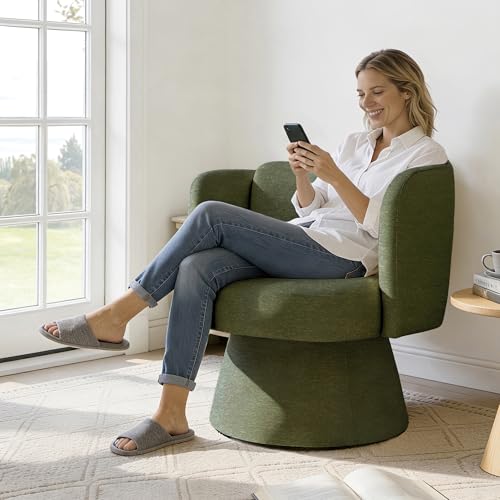 Swivel Barrel Chair Set of 2,360° Accent Chairs with Round Backrest,Upholstered Lounge Chair for Vanity,Living Room,Bedroom,Reading Nook,Green