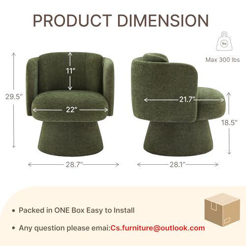 Swivel Barrel Chair,360° Accent Chairs with Round Backrest,Upholstered Lounge Chair for Vanity,Living Room,Bedroom,Reading Nook,Green