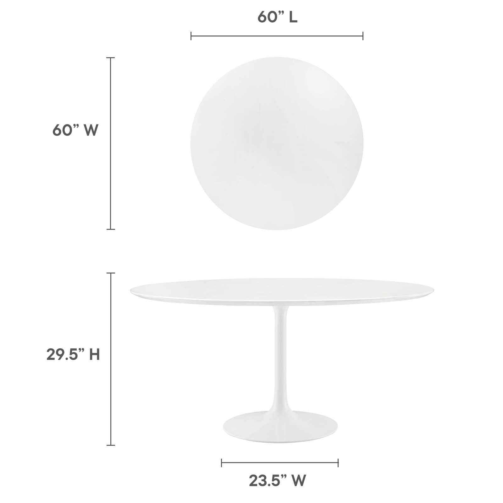 60" Mid-Century Modern Dining Table with Round Top and Pedestal Base in White