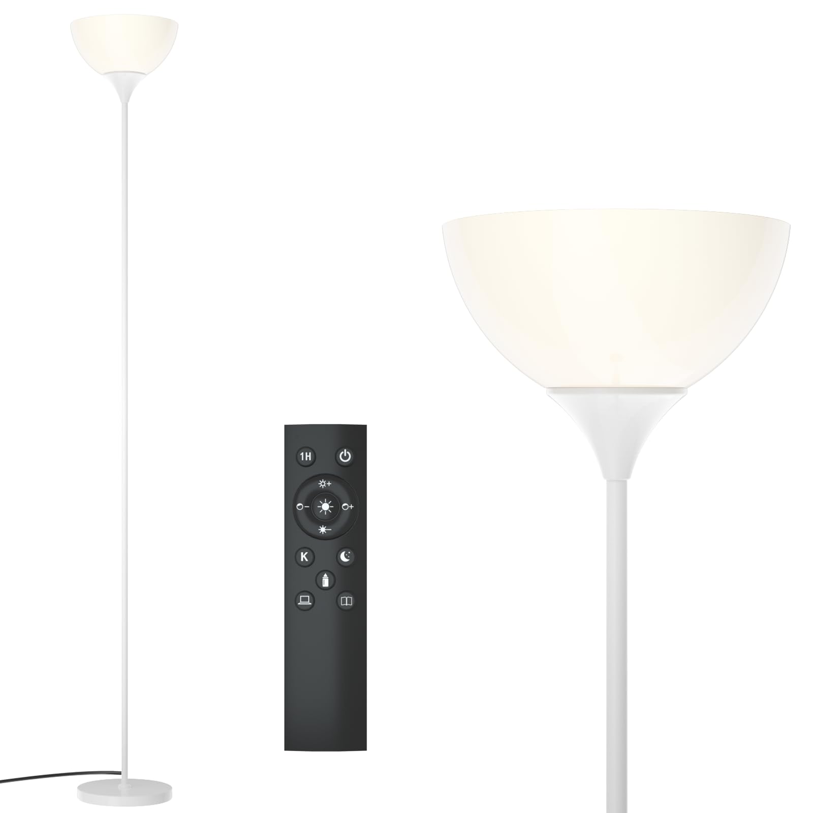 Floor Lamp, Remote Control with Stpeless Color Temperatures and Brightness, Torchiere lamp for Bedroom, Living Room, Bulb Included