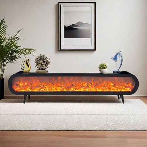 Electric Fireplace - Indoor Electric Fireplace with Mantel Includes Black Modern Style, Freestanding TV Stand with Decorative Faux Flame & Curved Corner for Living Room(79IN)