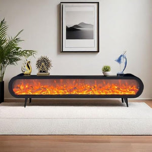 Electric Fireplace - Indoor Electric Fireplace with Mantel Includes Black Modern Style, Freestanding TV Stand with Decorative Faux Flame & Curved Corner for Living Room(79IN)