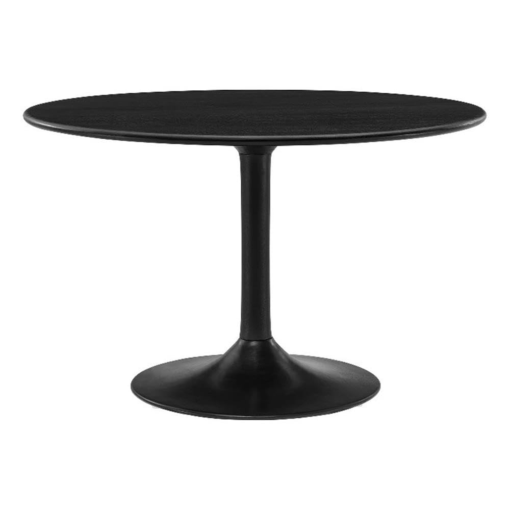 48 Inch Round Wood Dining Table in Black – Solid Mango Wood Tabletop with Pedestal Base - Mid Century Modern Dining Room Furniture - Kitchen Table for 4-6 Person