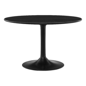 48 Inch Round Wood Dining Table in Black – Solid Mango Wood Tabletop with Pedestal Base - Mid Century Modern Dining Room Furniture - Kitchen Table for 4-6 Person