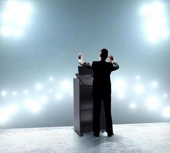 Lecterns & Podiums, Podium Stand with Wheels and Storage Layer, Portable Podium Reception Desk, Suitable for Church pulpits, Mobile lecterns for Meetings, and classrooms (White) (Black)