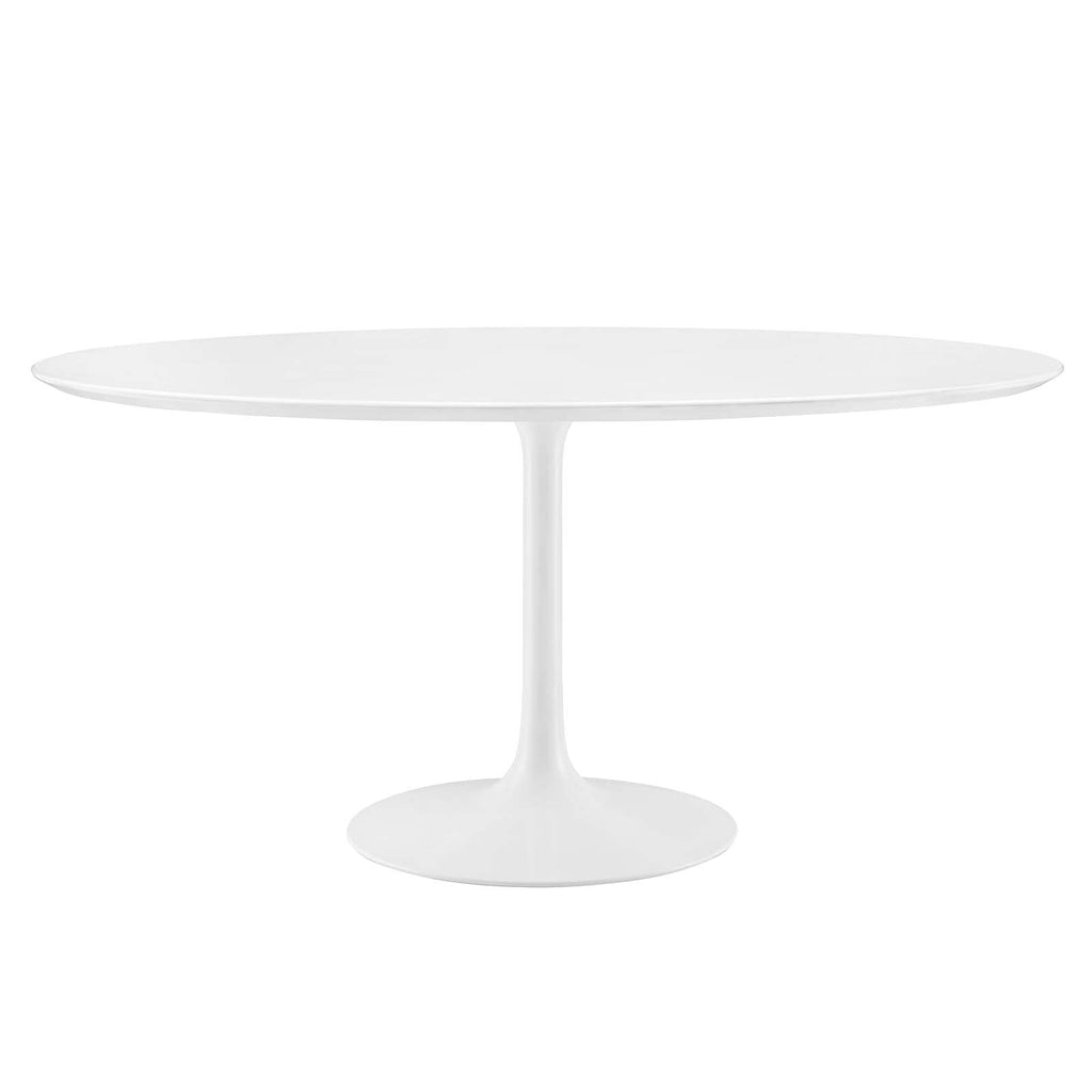60" Mid-Century Modern Dining Table with Round Top and Pedestal Base in White