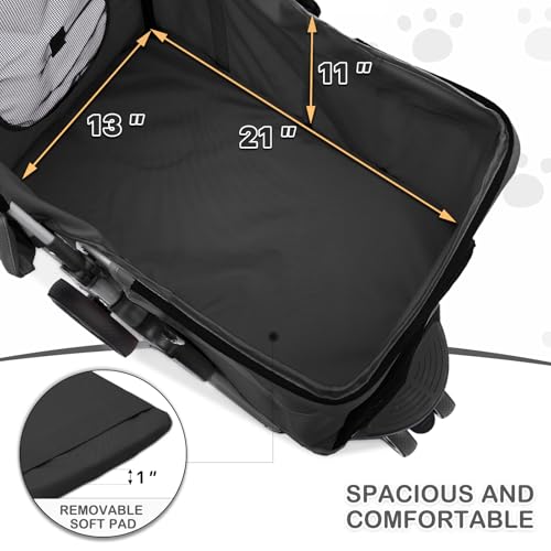 Foldable Pet Stroller with Weather Cover, 3 Wheels Pet Strolling Cart for Small/Medium Dogs and Cats with Storage Basket and Cup Holder, Breathable and Visible Mesh for All-Season, Black