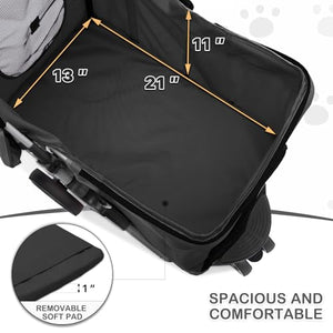 Foldable Pet Stroller with Weather Cover, 3 Wheels Pet Strolling Cart for Small/Medium Dogs and Cats with Storage Basket and Cup Holder, Breathable and Visible Mesh for All-Season, Black