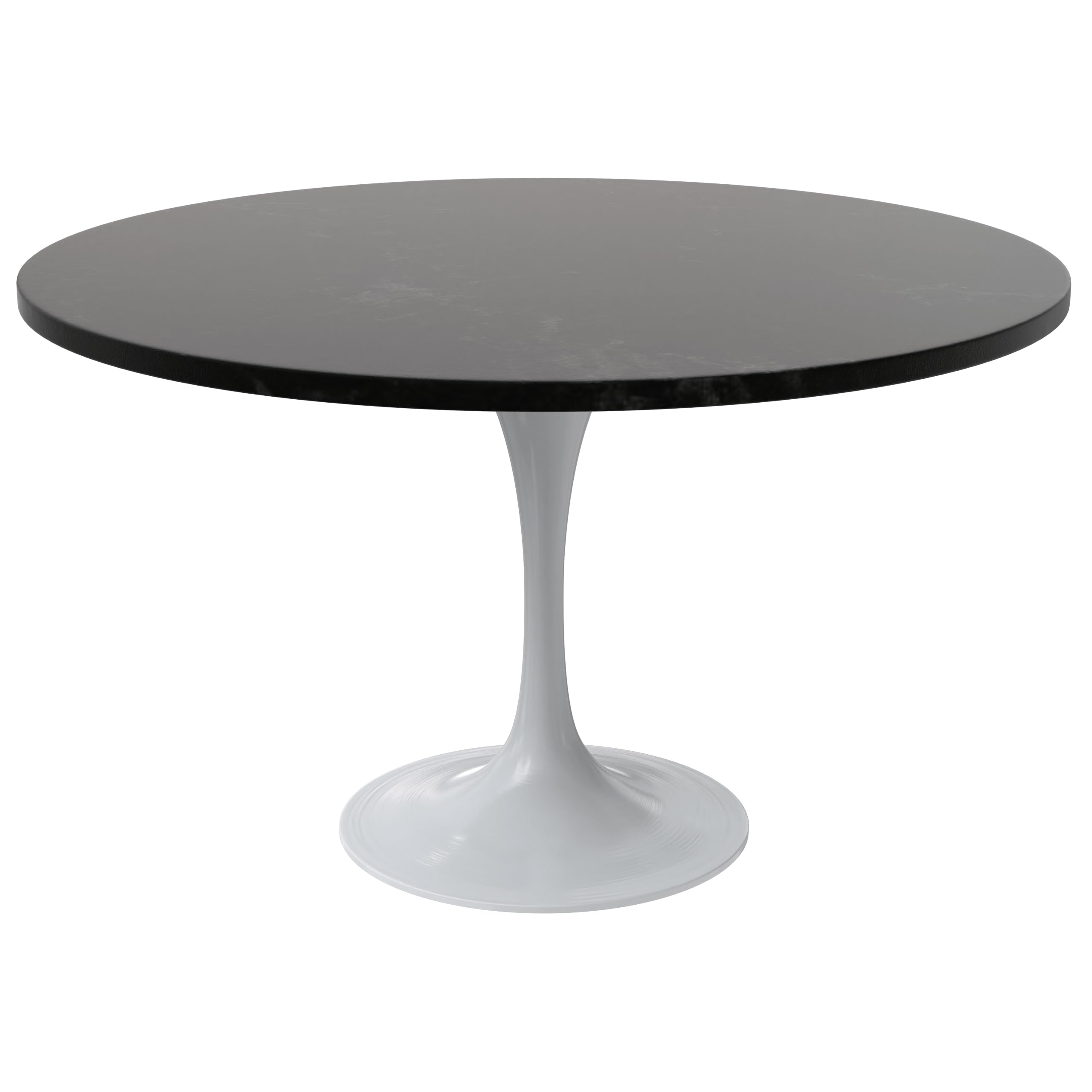 Mid-Century Modern 48 Inch Round Dining Table, MDF Wood Tabletop with White Steel Pedestal Base, Large Pedestal Kitchen & Dining Room Table, Breakfast Nook Table (Black)