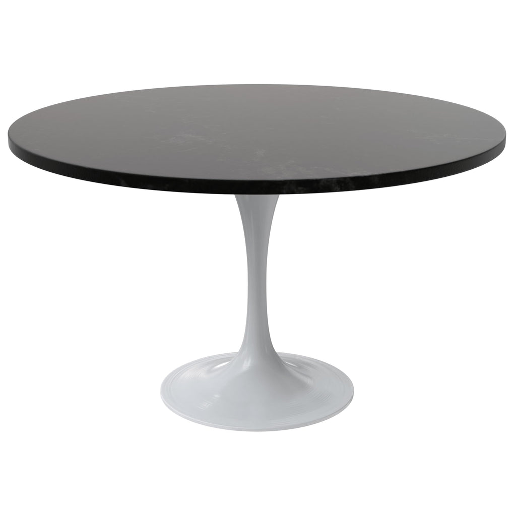 Mid-Century Modern 48 Inch Round Dining Table, MDF Wood Tabletop with White Steel Pedestal Base, Large Pedestal Kitchen & Dining Room Table, Breakfast Nook Table (Black)