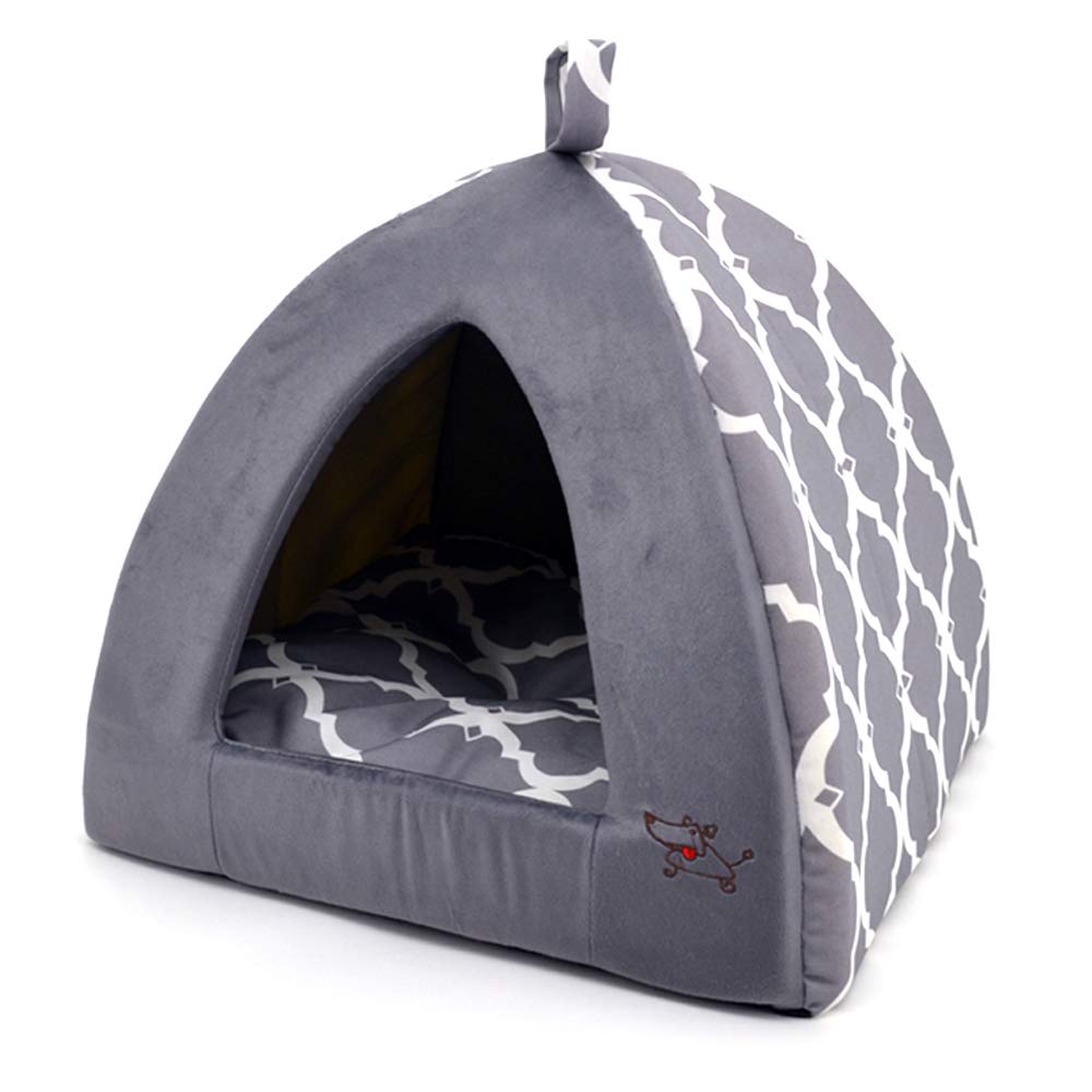 Dog House Bed Crate Mat Tent Indoor Round Soft Plush for Small, Medium, and Large Breeds - Gray Lattice, 19 x 19 x H:19"