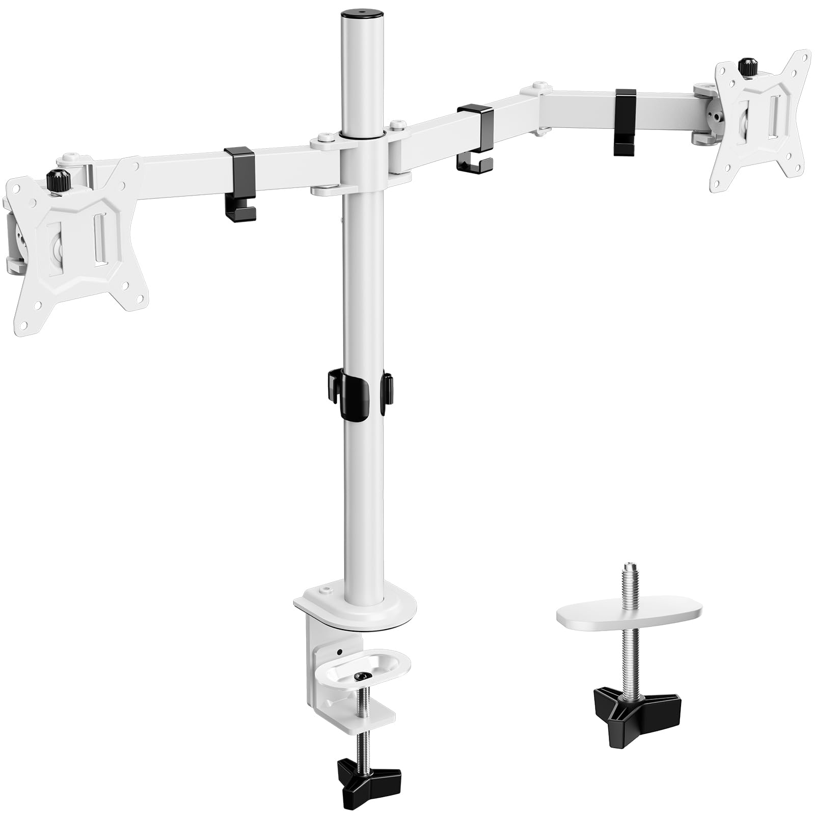 Fully Adjustable Dual Monitor Mount for 2 Screens up to 32 Inches, Holds up to 17.6 lbs Each Arm, Desk Stand, White