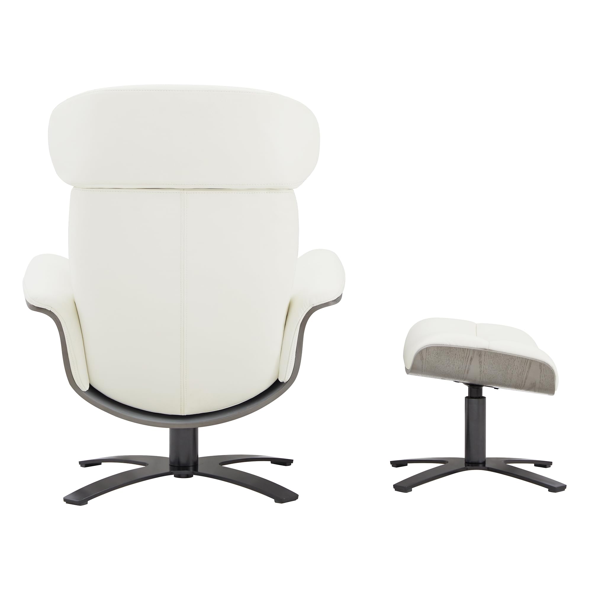 Genuine Leather Reclining Swivel Chair with Adjustable Headrest and Ottoman for Living Room, White