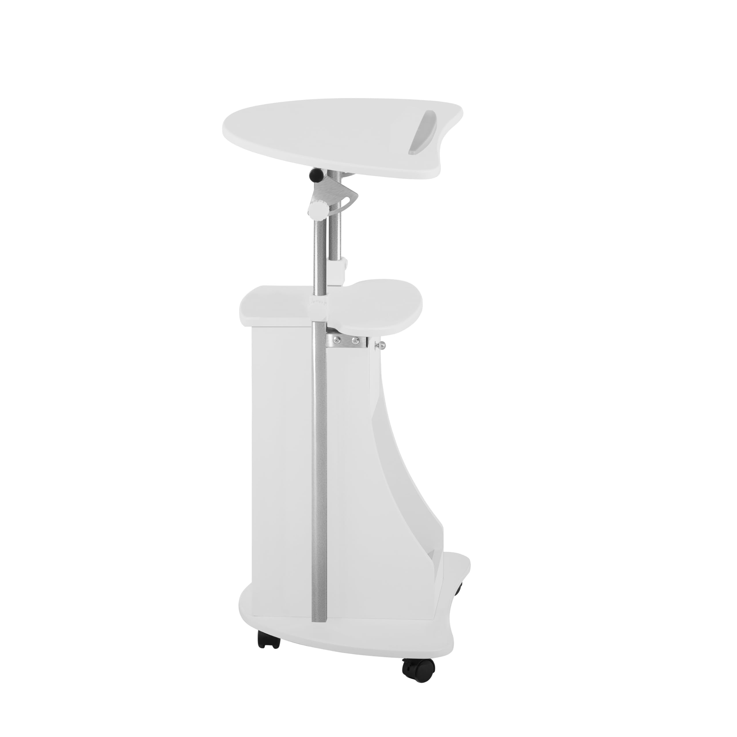 Adjustable Height Rolling Laptop Cart with Storage, Sit to Stand Desk with Wheels, Podium Stand or Medical Cart, White