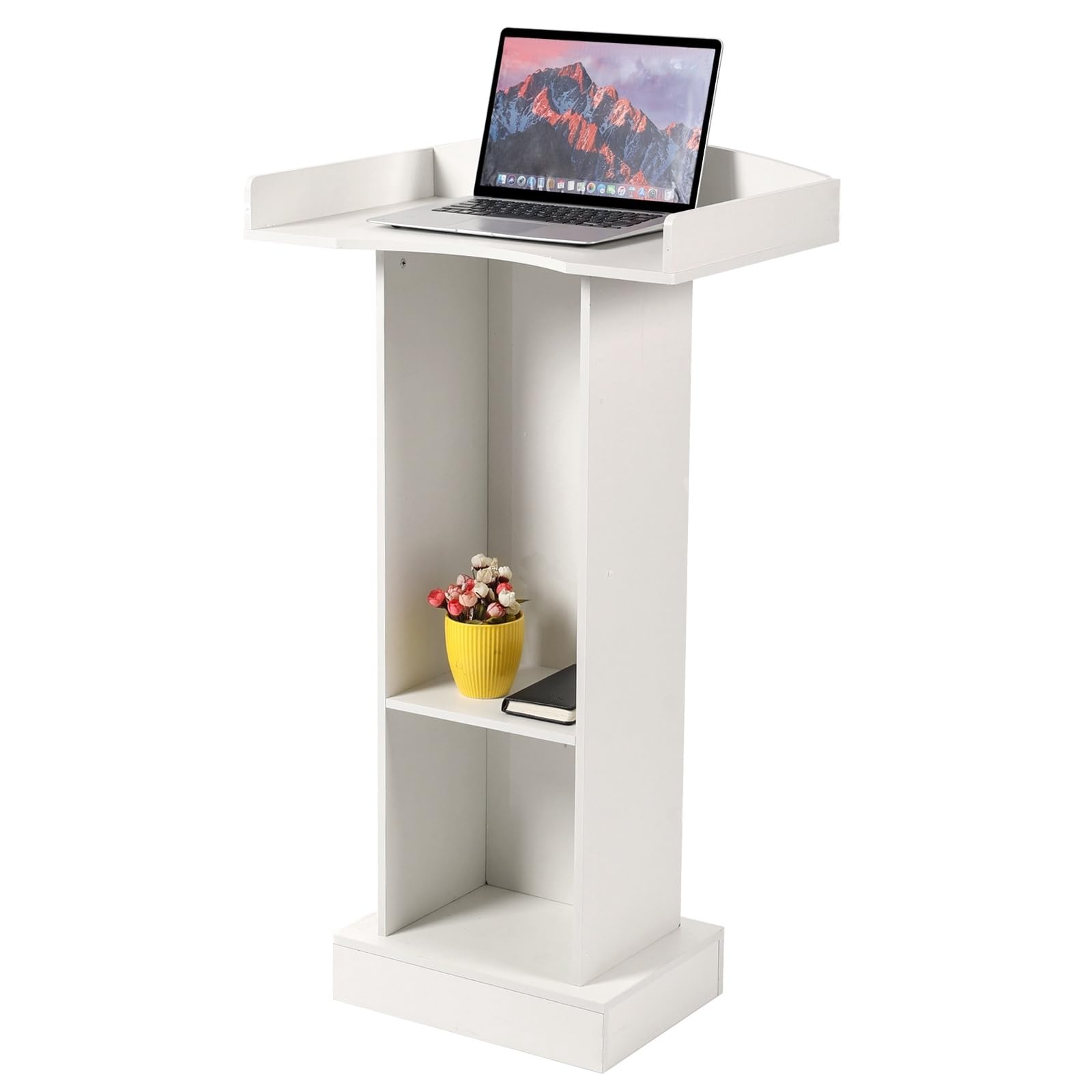 Podium Stand for Lectern Presentation Church Classroom, White Pulpit with Wooden Heavy Base, Podium for Lecture, Wedding Speech
