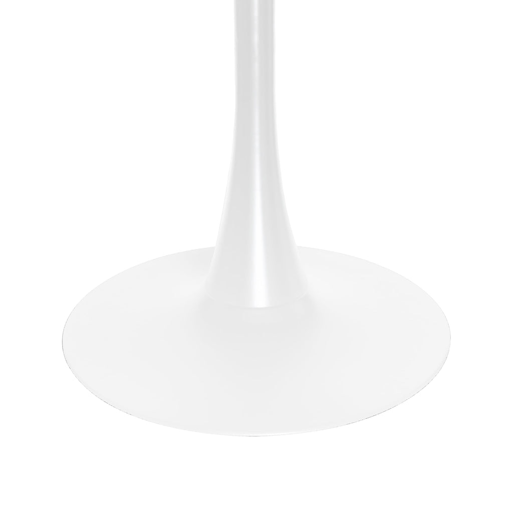 27" Wide Round Dining Table, Modern MDF Wood Top & White Metal Pedestal Base Gloss Finish Accent Table Mid-Century Café Table, Kitchen Dining Room Furniture, Cognac Brown