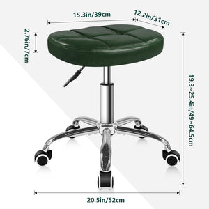 6-Square Lattice PU Swivel Stool with Wheel for Work SPA Shop Massage Height-Adjustable and Cost-Effective Rolling Stool Chair (Green)