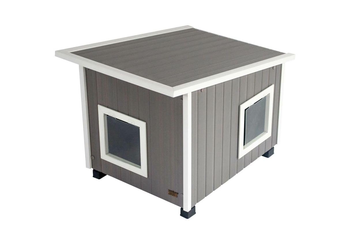 Outdoor Cat House X-Large Weather Resistant, Raised Floor, Dual Vinyl Flaps, 30% Bigger, 28" W x 20" H