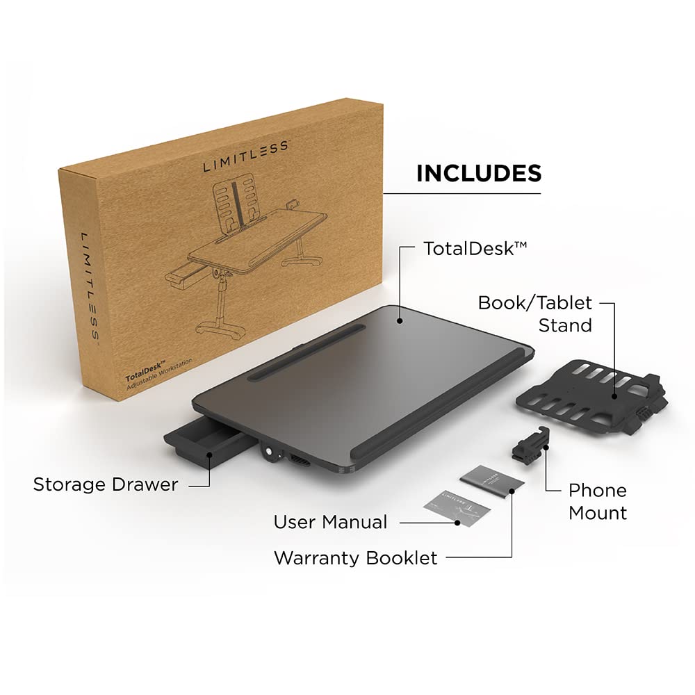 Portable Modern Workstation and Lap Desk with Adjustable Height & Tilt (Charcoal)