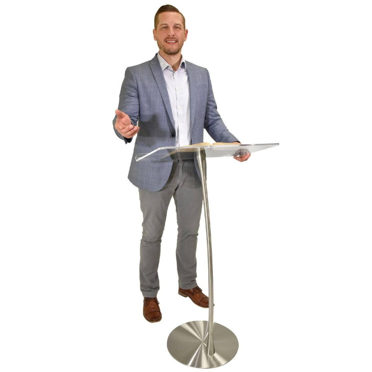 Arc 1 Stainless Steel and Acrylic Podium, Pulpit or Lectern with Side Table