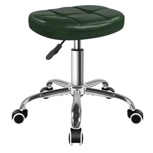 6-Square Lattice PU Swivel Stool with Wheel for Work SPA Shop Massage Height-Adjustable and Cost-Effective Rolling Stool Chair (Green)