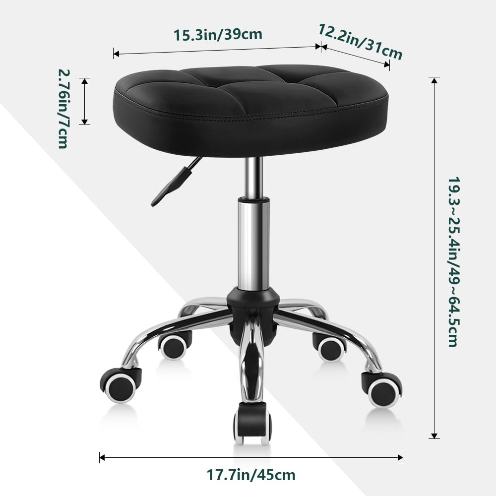 Black Minimalist Swivel Stool with Wheel Perfect for Work SPA Shop Massage Height-Adjustable and Cost-Effective Rolling Stool Chair with Square Seat